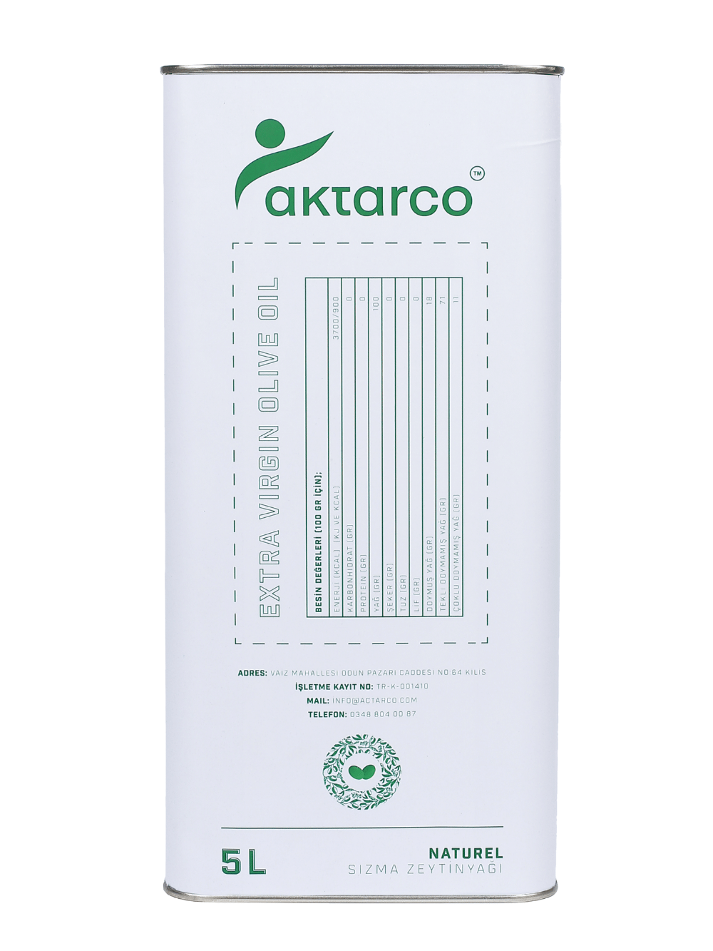 Aktarco Zeytinyağı 5 LT | Soğuk Sıkım Zeytinyağı