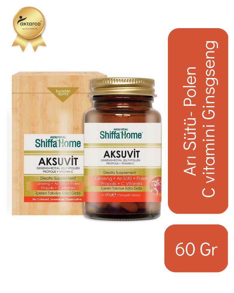 Aksuvit Ginseng Arı Sütü Gıda Takviyesi  (80 Kapsül) | Shiffa Home