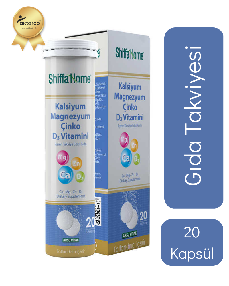 Kalsiyum, Magnezyum, Çinko, D3 Vitamini (20 Kapsül) | Shiffa Home